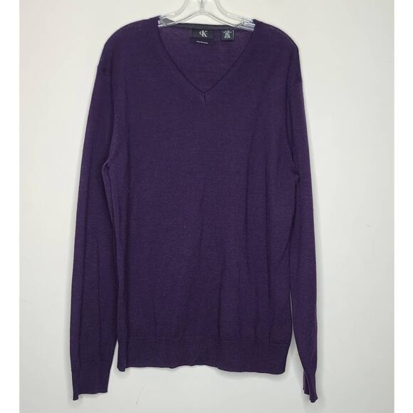 Calvin Klein purple merino wool v-neck long sleeve sweater - large - Picture 1 of 4